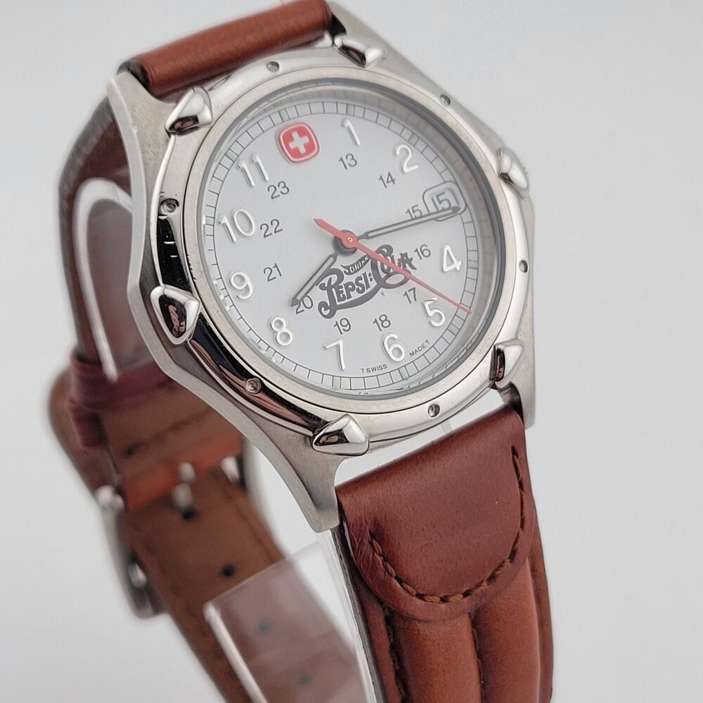 [RARE] Swiss Army Wenger - Pepsi Cola - Leather Band Wrist Watch Model 095.0695